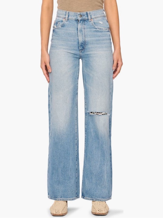 DL1961 Denim - DL 1961 Ripped High Waist Wide Leg Crop Jeans Light Blue Wash Size 31/12